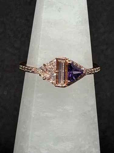 Bomb Party Ring Sz 11  "Mirrored Image" Dark Amethyst CZ on Rose Gold - product listing photo