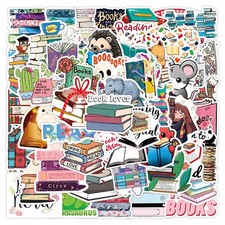 Cute BOOK, readers, book lovers, cartoon 50 Stickers, waterproof, Decal