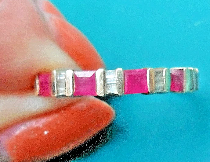 9ct Gold AAA Burmese Princess 1.10ct Ruby & Diamond ET Band Ring~UK R½ US 8 7/8 - Image 4 of 4