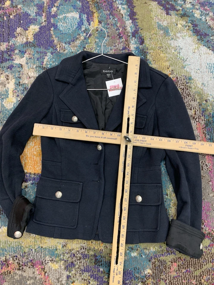 Vintage Y2K Bebe Navy Military Coat Jacket Blazer Small - Image 4 of 4