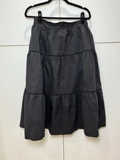 Black Tiered Full A Line Midi Skirt Size Medium Elastic Waist Pull On