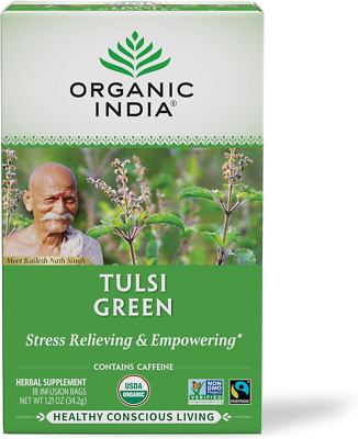 Organic India Tulsi Green Herbal Tea - Stress Relieving & Empowering, Immune Sup