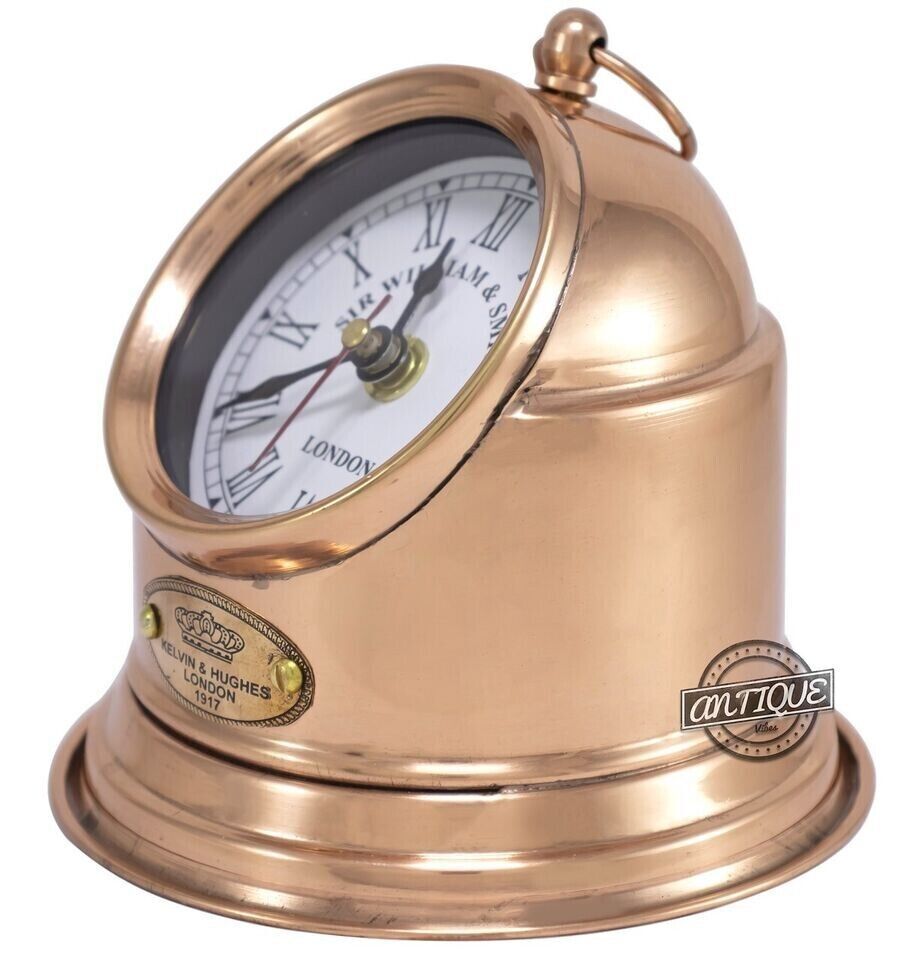 Vintage Desktop Clock Brass Victorian London Copper Finish Table Top