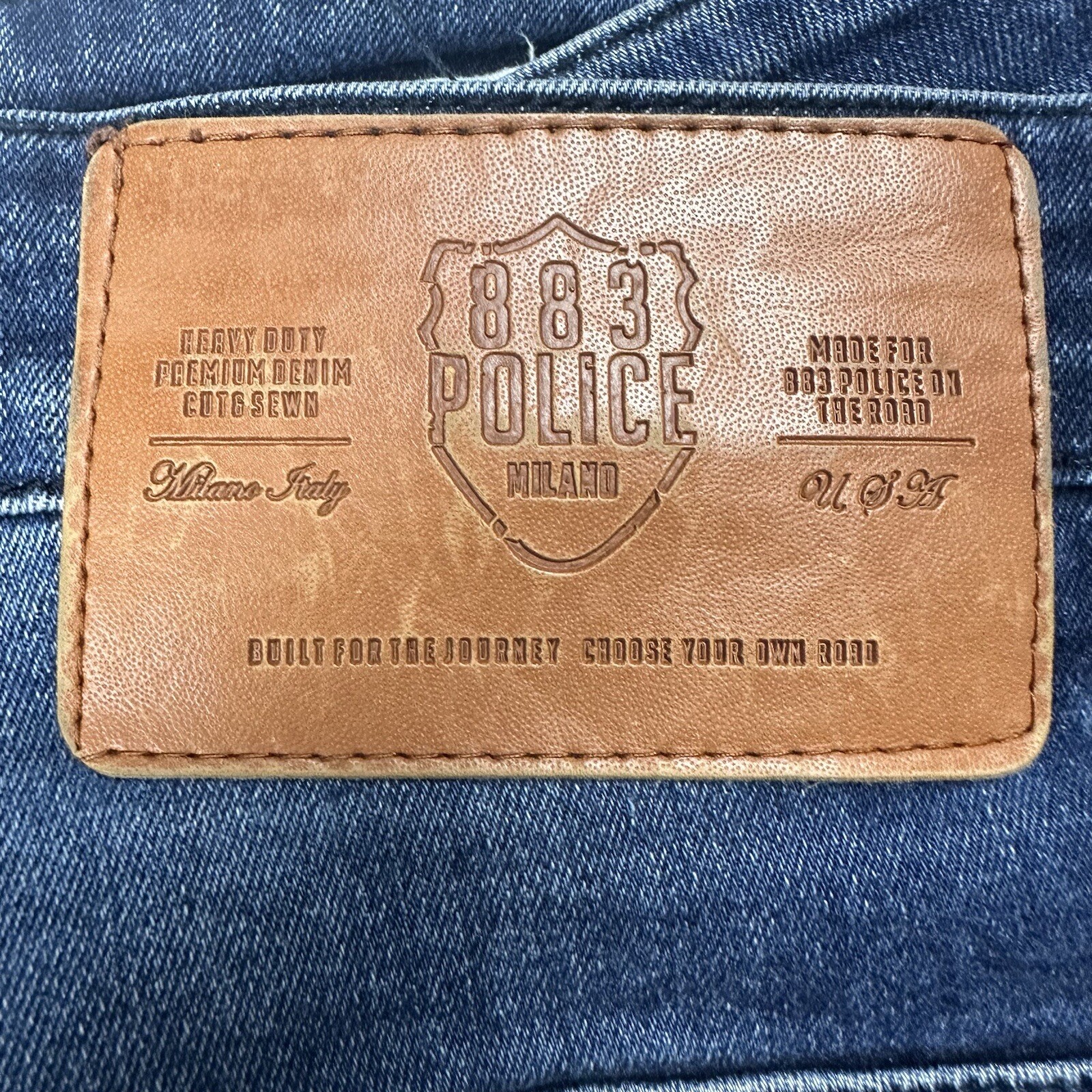 883 Police Moriarty Men's Denim Jeans Size 32 Dark Blue Slim Fit Button Fly