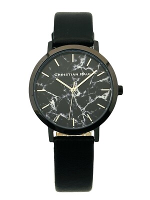 CHRISTIAN PAUL MAR.BLK.BLK.35 Black Marble Dial  Black Leather Strap Black Watch