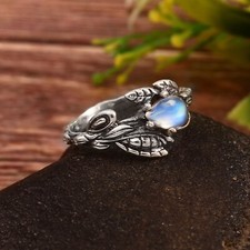 925 Sterling Silver Handmade Ring Pear Rainbow Moonstone Nature Oxidized Ring