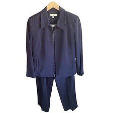 Vintage Amanda Smith Navy Blue 3 Piece Vest Blazer Trouser Pantsuit Plus Size 16