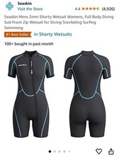 SeaSkin Wetsuit Adult Large Short Length UNISEX Black Full Front Zip NWOT