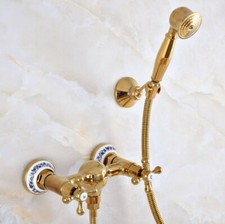 Luxury Golden Brass Bathroom Faucet Handheld Spray Shower Mixer Water Tap 2na972