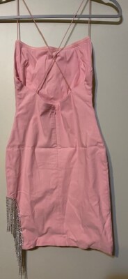 strapless open back dress Blush Pink Sequin Dress – Puff Sleeves & Pearl Straps – Princesscore Aesthetic Pink / S