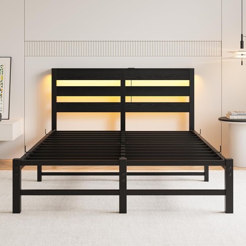 Double Bed Frame Full Size with USB Charging Station and LED Lights, Heavy Duty - Picture 3 of 9