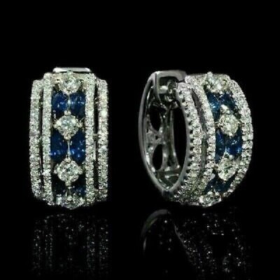 4.00 Ct Lab Created Sapphire Diamond Huggie Hoop Earrings 14K White Gold Plated