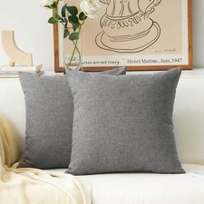 Linen Burlap Gray Throw Pillow Covers Euro Sham 55x55 cm 22 inches Set of 2 D...