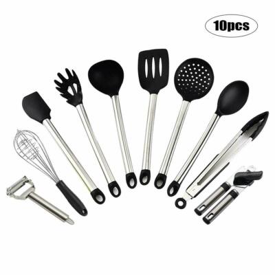 Silikon Küchenutensilien Set Kochutensilien 10 Stück Edelstahl (schwarz)