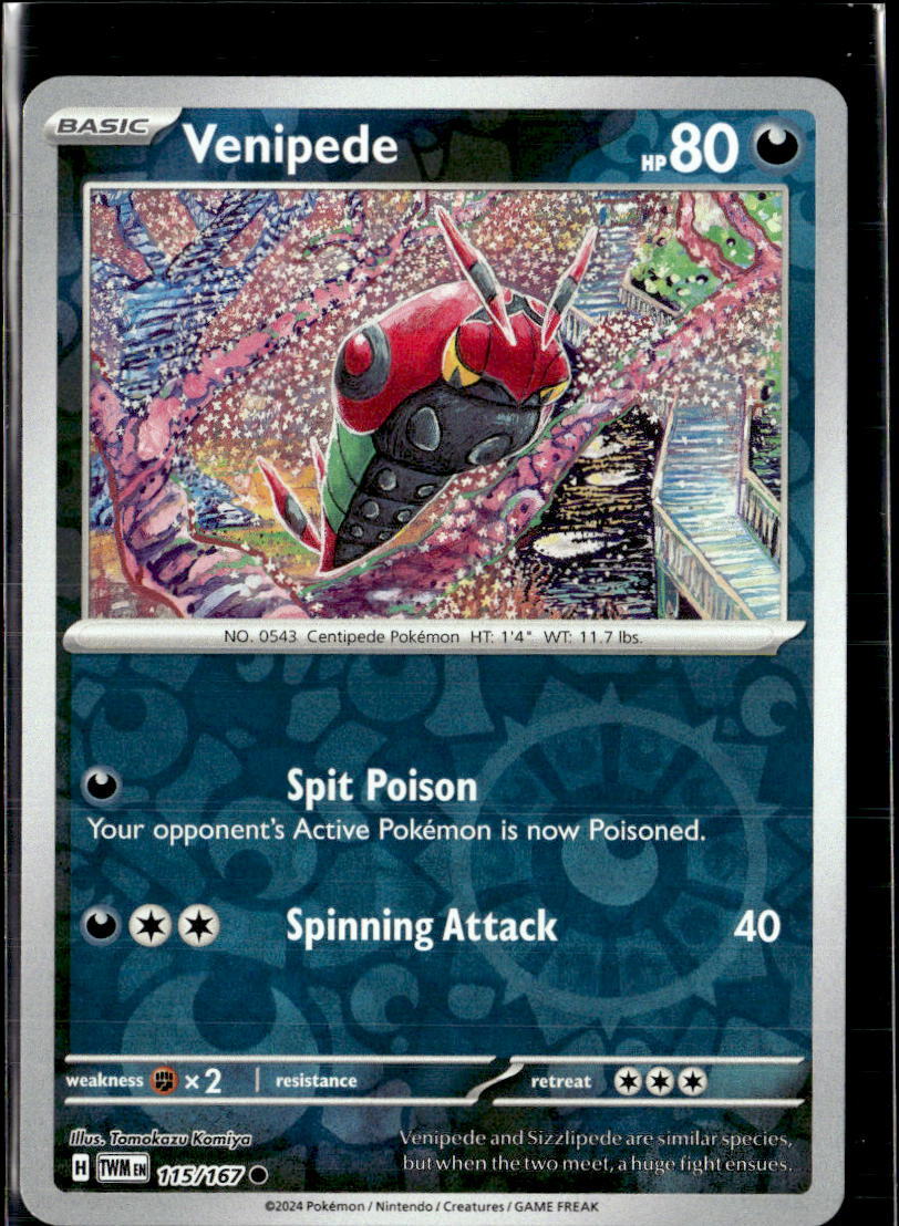 Pokemon Venipede 115/167 Twilight Masquerade Reverse Holo Common 5 Card Lot