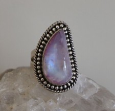 PINK RAINBOW MOONSTONE NATURAL GEMSTONE 925 SOLID STERLING SILVER JEWELRY RING