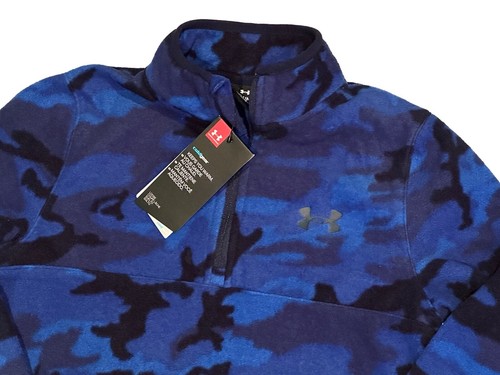 NEW SZ M BOYS UNDER ARMOUR SWEATER FLEECE PULLOVER 1/4 ZIP BLUE BLACK CAMO