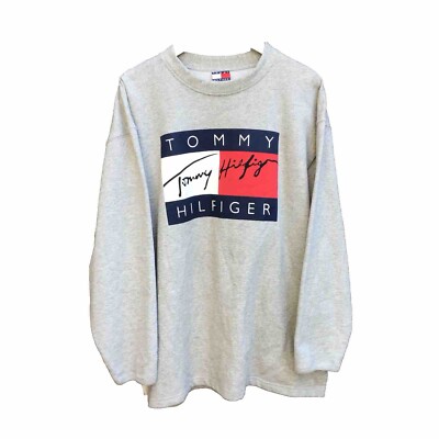 Vintage 90s Tommy Hilfiger big flag made in usa grey crewneck