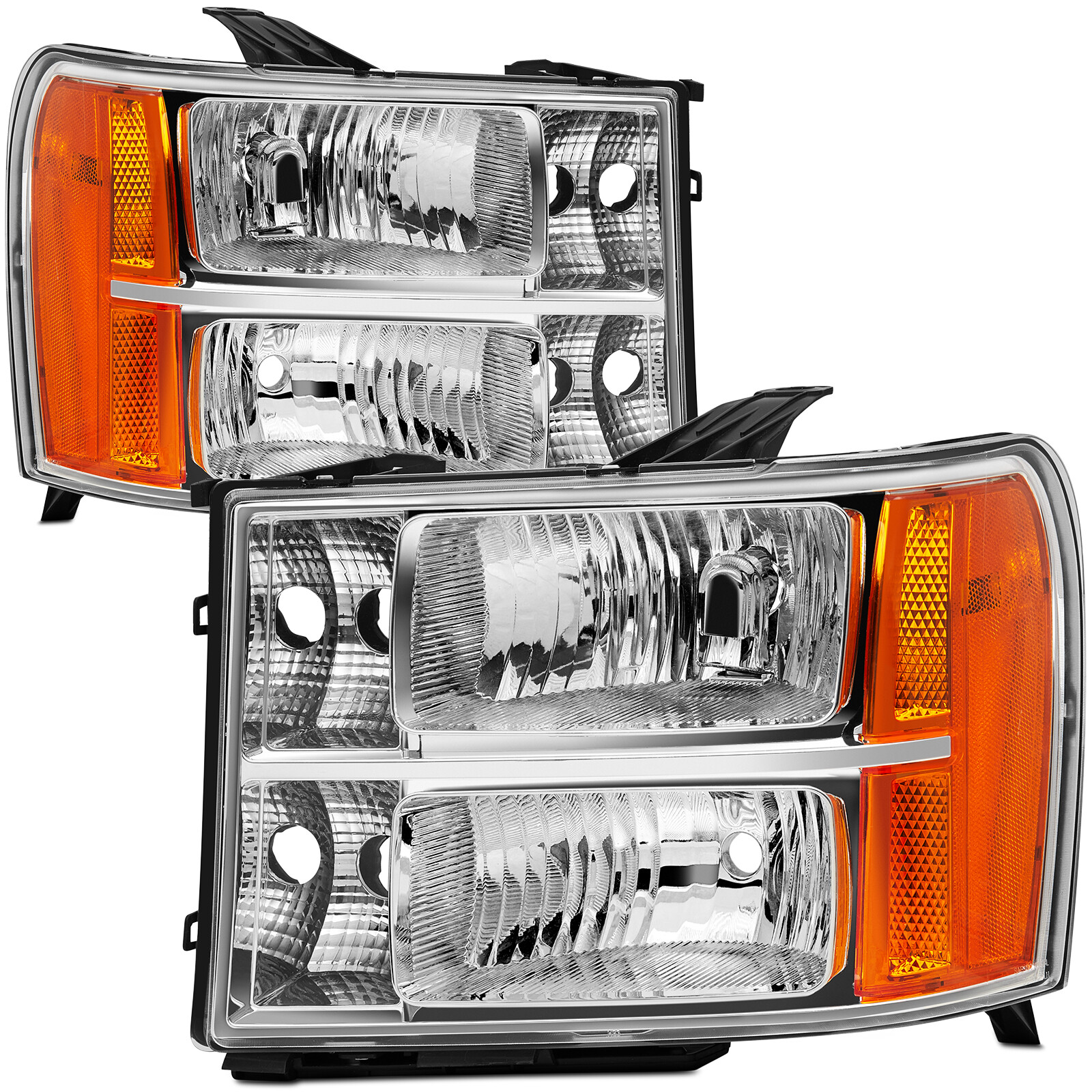Headlights Assembly Clear Chrom for 0713 GMC Sierra 1500 W/ Amber