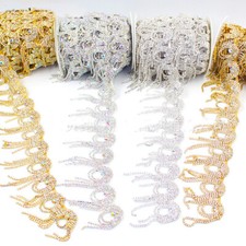 1 Yard Rhinestone Diamante Tassel Trim Beaded Applique Crystal Shiny Wedding DIY