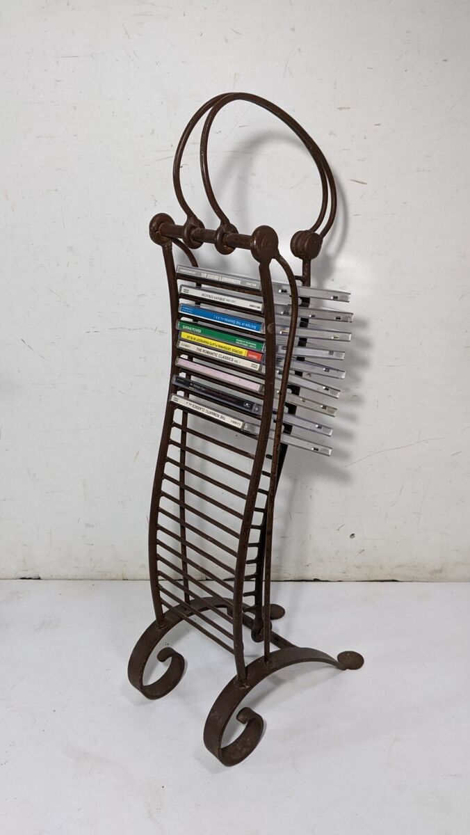 Vintage Rustic Wrought Iron Sculptural CD Storage Display Vintage Rustic Wrought Iron Sculptural CD Storage Display