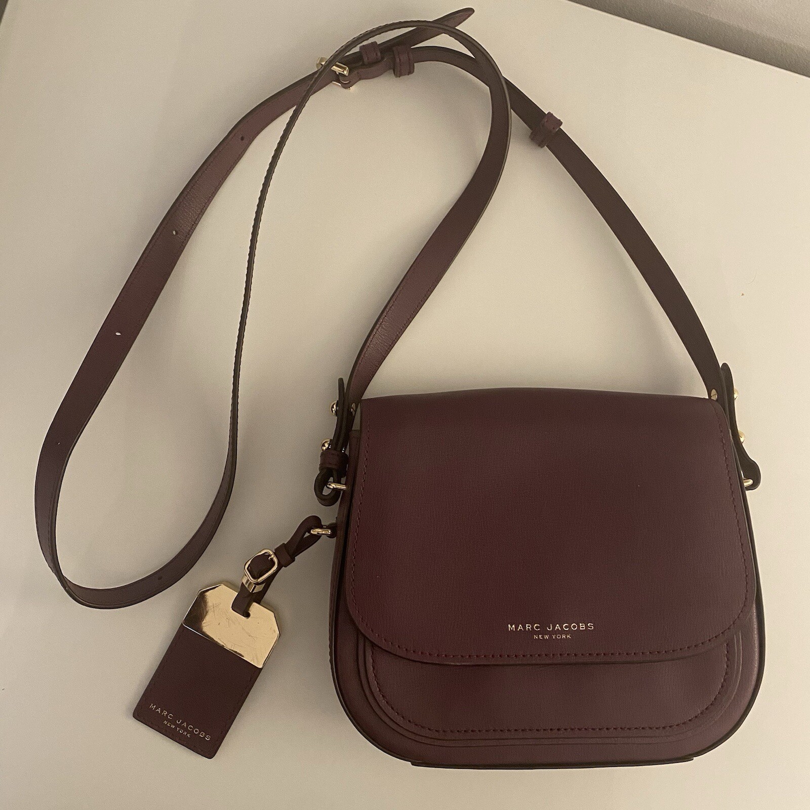 MARC JACOBS Mini Rider Leather Crossbody Bag Pomegranate Gold Hardware Long