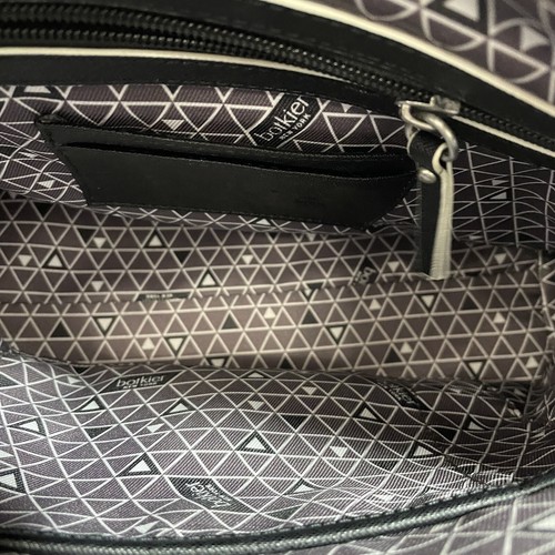 Botkier NY leather structured satchel purse black white trim removable strap - Picture 8 of 13