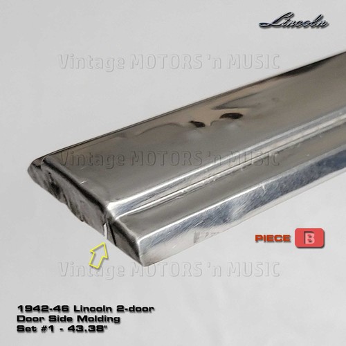 1942-1946 Lincoln 2-Door 66-H Series Coupe Zephyr Door Moldings 43.38" (SET #1) - Picture 6 of 12