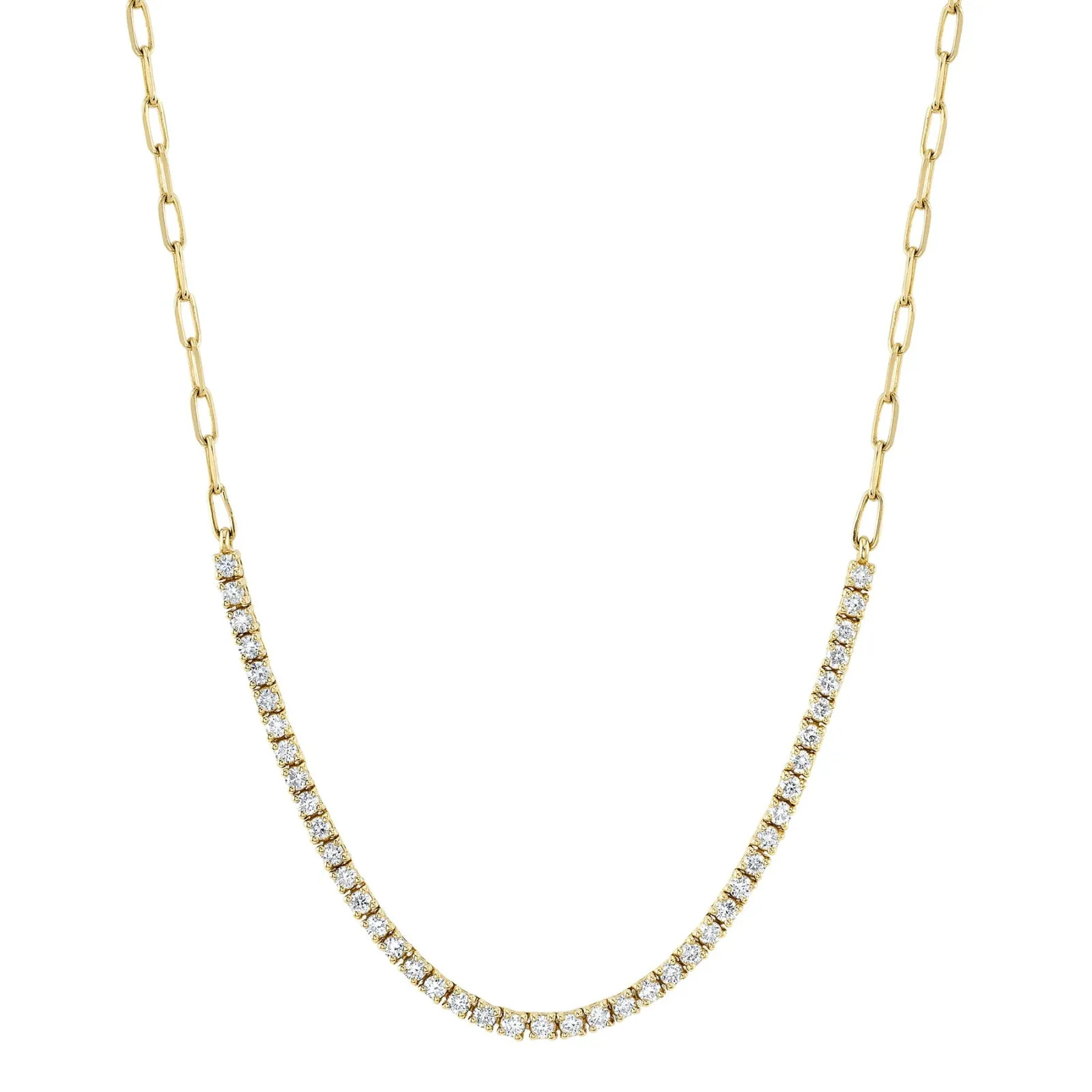 Diamond Paper Clip Tennis Necklace 14K Yellow Gold 0.81 CT Round Cut Adjustable