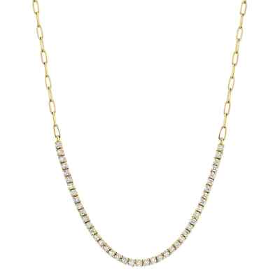 Diamant Büroklammer Tennis Halskette 14K Gelbgold 0,81 ct Rundschliff verstellbar
