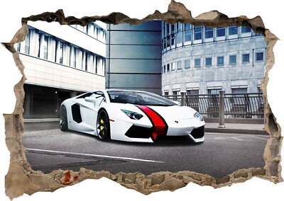 Supersportwagen Rennen weiß 3D zerschlagen Wand Ansicht Aufkleber Poster Decal Z535