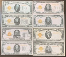 Reproduction Set 1928 Gold Certificates $10-$10,000 Notes USA Read Description!!