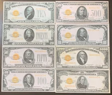 Reproduction Set 1928 Gold Certificates $10-$10,000 Notes USA Read Description!!