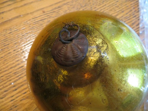 Large Antique 19th century Mercury Glass Kugel Christmas Ornament Gold 4.5" - Picture 2 of 7