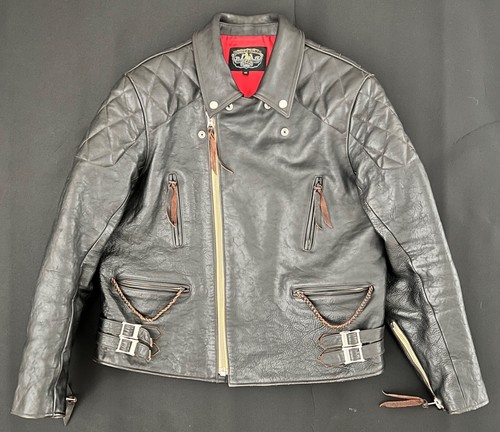 DOUBLE HELIX RAIDER BLACK TEACORE SHRUNKEN HORSEHIDE CUSTOM JACKET SIZE 46 - Picture 3 of 9