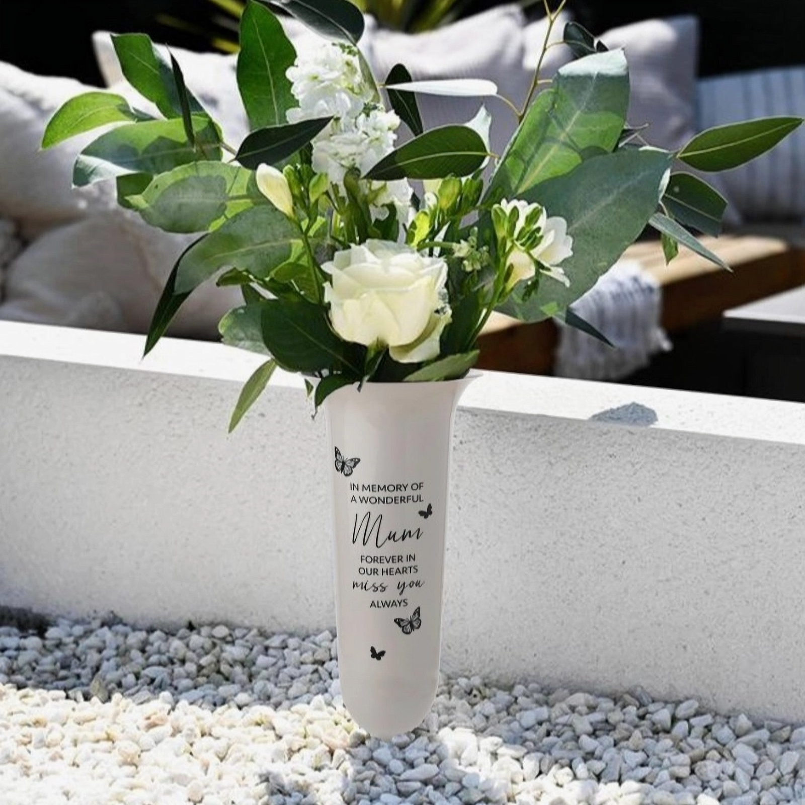 In Memory of a Wonderful Mum Grey Graveside Spiked Flower Vase, Memorial Tribute