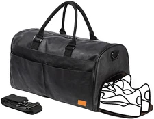 Large Duffle Waterproof Leather Travel Bag Luggage Sports Gym with Shoe Pouch