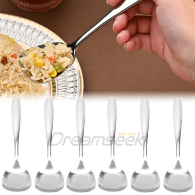 6x Stainless Steel Square Soup Spoon Thick Ice Cream Spoons Flatware Silverware