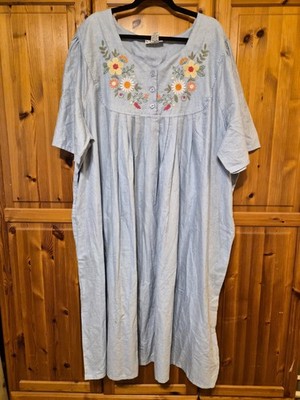 Expressions Catalog 100% Cotton Night Gown Dress Sz 3X Embroidered Granny Core
