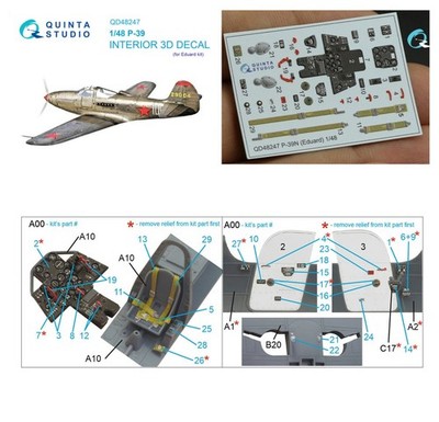 Quinta Studio 1/48 P-39 P-39N Airacobra 3D Interior Cockpit Decals (for Eduard)