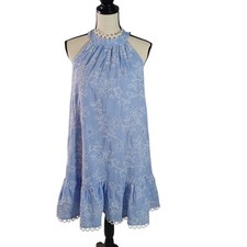 Eliza J Women's Floral Embroidered Light Blue Trapeze Halter Dress, Size 8