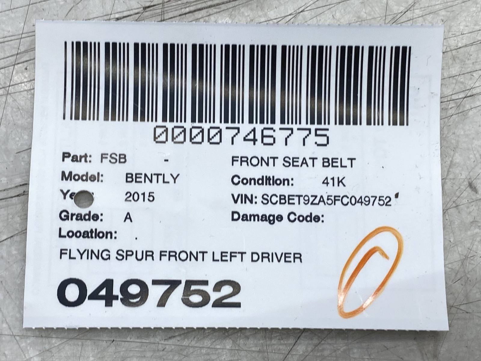 Bentley Flying Spur 2013-2019 FRONT+LEFT Seat belt