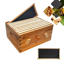 10 Frame Deep Brood Box Wax Coated Bee Hives w/ Beehives Frames Wax Foundation