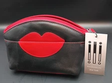ILI New York Red/Black Hot Lips Leather Cosmetic Case New With Tags.