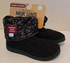 MUK LUKS Womens Knit Bootie Slippers Black / Knit Cuff, Cozy SIZE S 5-6 NEW