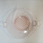 1930s Pink Depression Glass Double Handled Cake Plate Tray Serving Platter