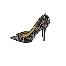 Jimmy Choo Abel Pumps Size 40.5 Sequin Black Silver Pointed Toe Stilleto