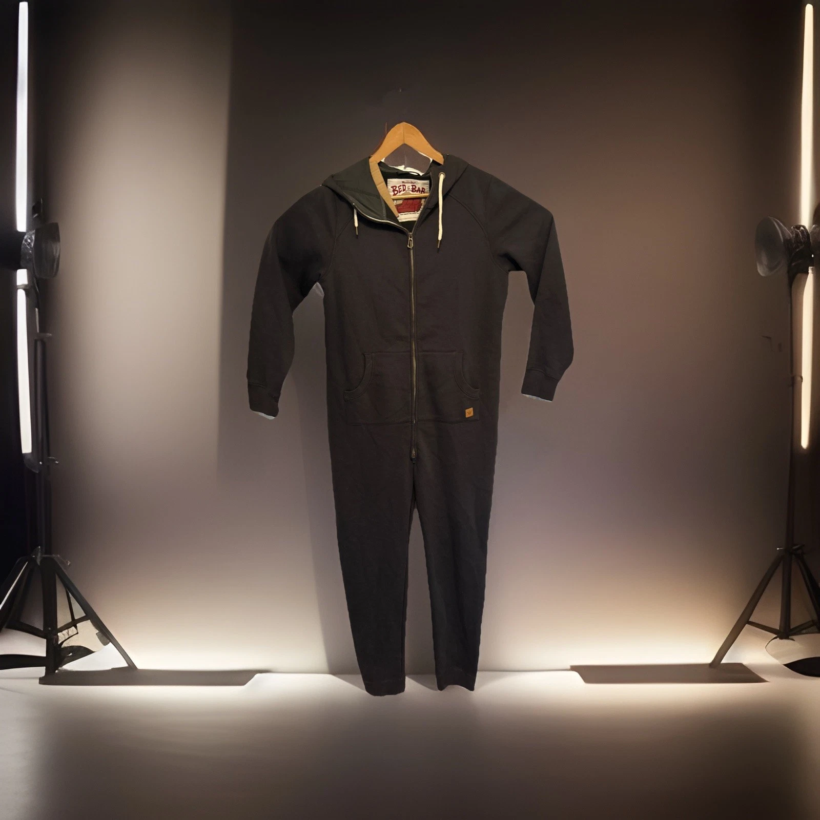 Moosejaw Jumpsuit Adult L Midnight Bed to Bar Hooded Coveralls Pajama Hunt Camp