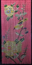 Natural Bamboo Beaded Curtain Window Door Room Divider New In Box, Peony Flowers