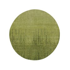 Hand Knotted Rug 6'2"x6'2" Pickle Green Vertical Ombre Design Wool Round 75859